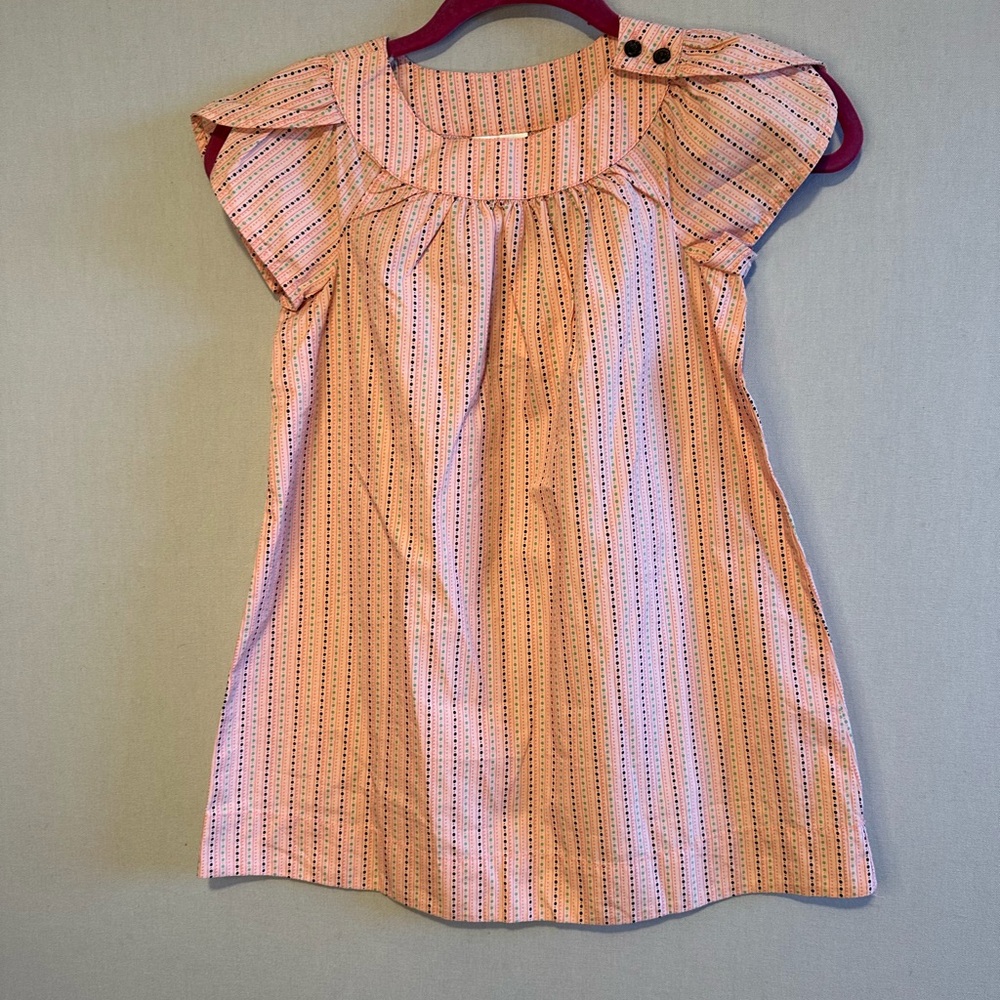 NWT Hanna Anderson Girls Pastel Pink Striped Dress, Puffed Sleeves. Size 120